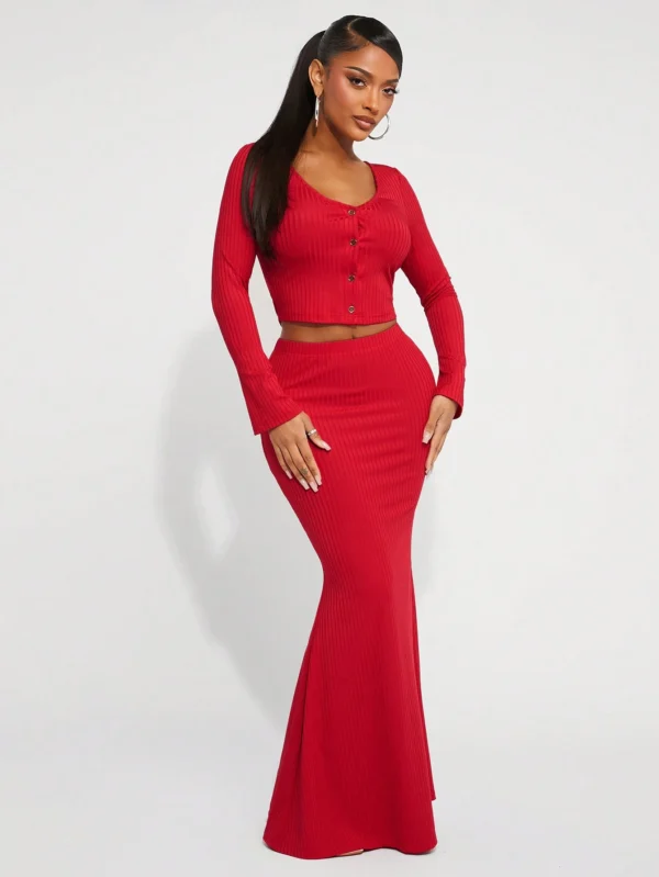 SHEIN SXY 2pcs/Set Cozy Casual Elegant Rib-Knit