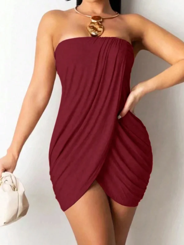 SHEIN VaVaLuxe Solid Color Strapless Wrapped Hip Summer Dress
