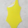 SHEIN Swim Basics 1pc Women's Solid Color Ruched One Shoulder Sleeveless One Piece Swimsuit