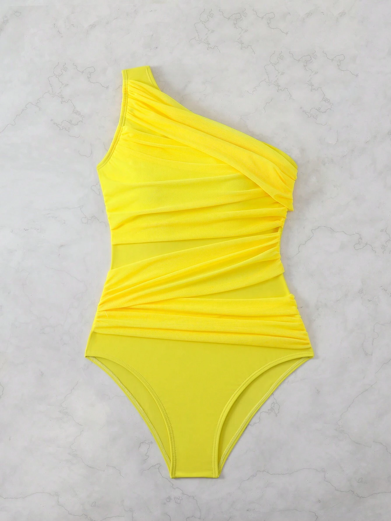 SHEIN Swim Basics 1pc Women's Solid Color Ruched One Shoulder Sleeveless One Piece Swimsuit - Image 3