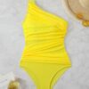 SHEIN Swim Basics 1pc Women's Solid Color Ruched One Shoulder Sleeveless One Piece Swimsuit