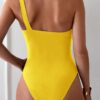 SHEIN Swim Basics Women's Solid Color Simple Daily Asymmetrical Neck One-Piece Summer