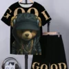 SHEIN Tween Boy Cool Headphone Bear & Letter Digital Print 2pcs