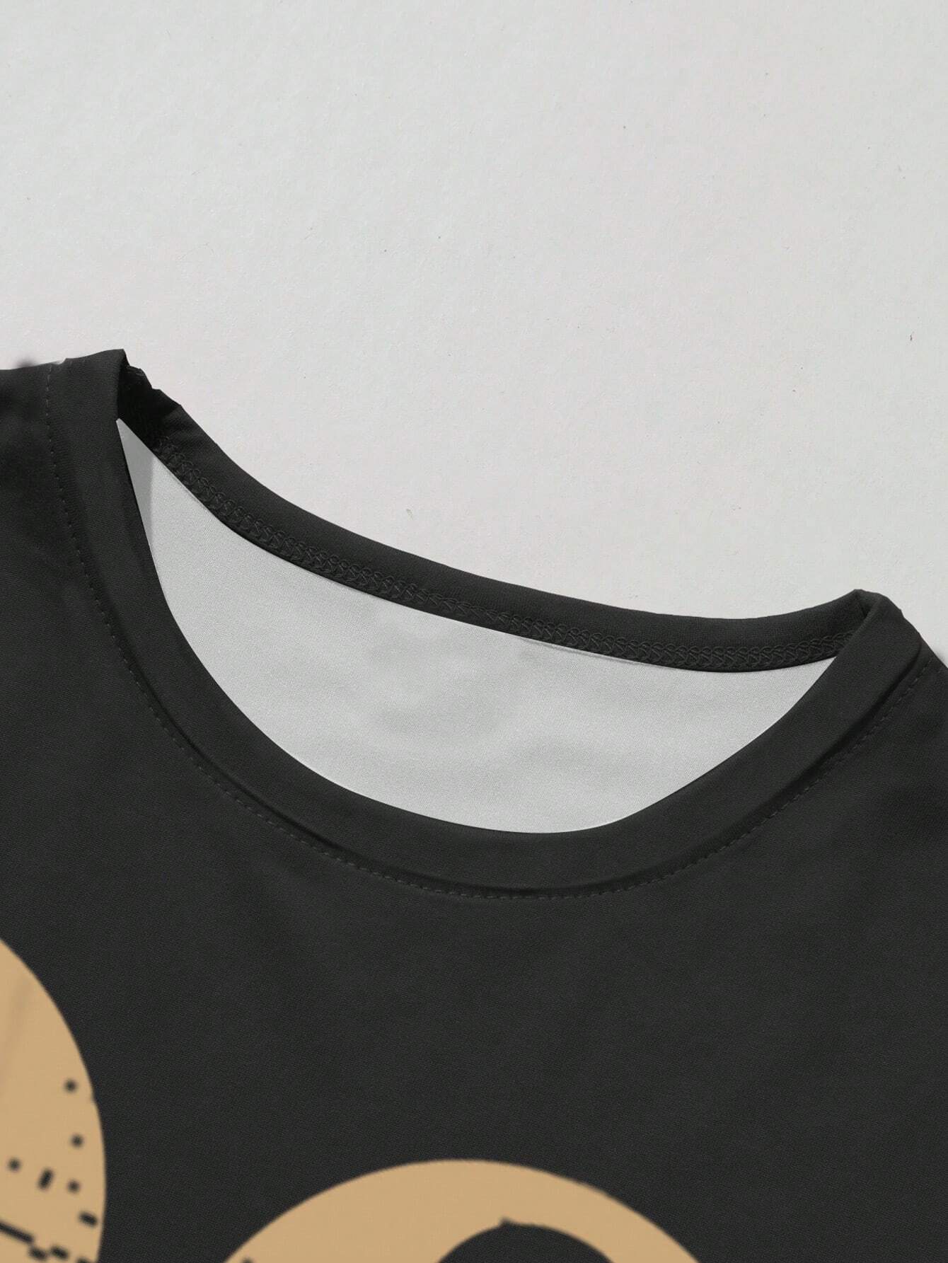 SHEIN Tween Boy Cool Headphone Bear & Letter Digital Print 2pcs