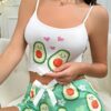 SHEIN Women Cartoon Avocado Print Ruffle Trim Camisole Pajama Top