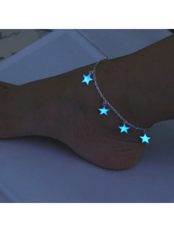 SHEIN Women Luminous Blue Star Tassel Anklet Luminous Star Bracelet