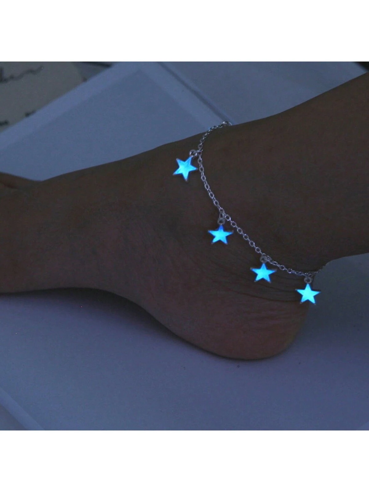 SHEIN Women Luminous Blue Star Tassel Anklet Luminous Star Bracelet