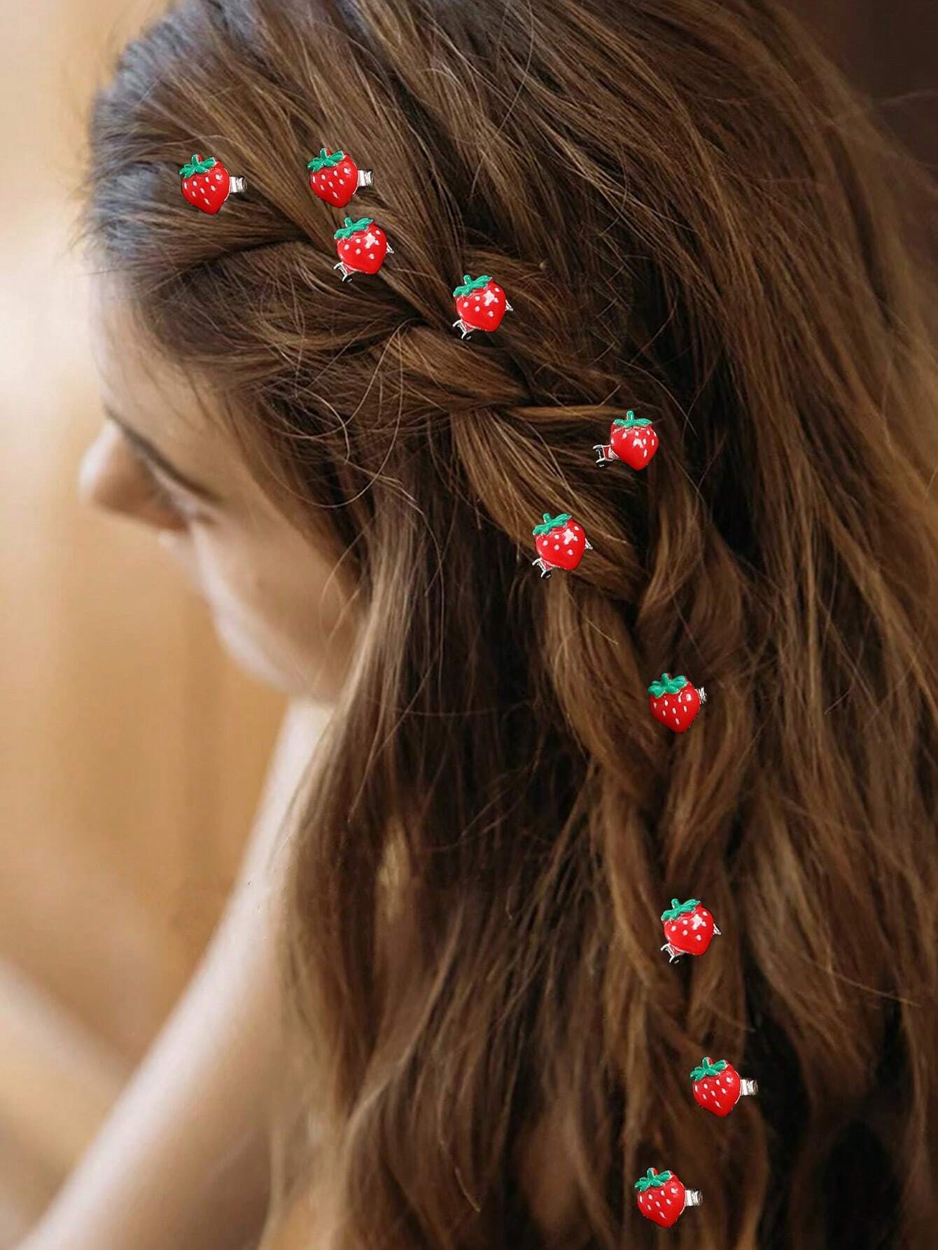 SHEIN 10pcs Strawberry Fruit Decor Hair Ties