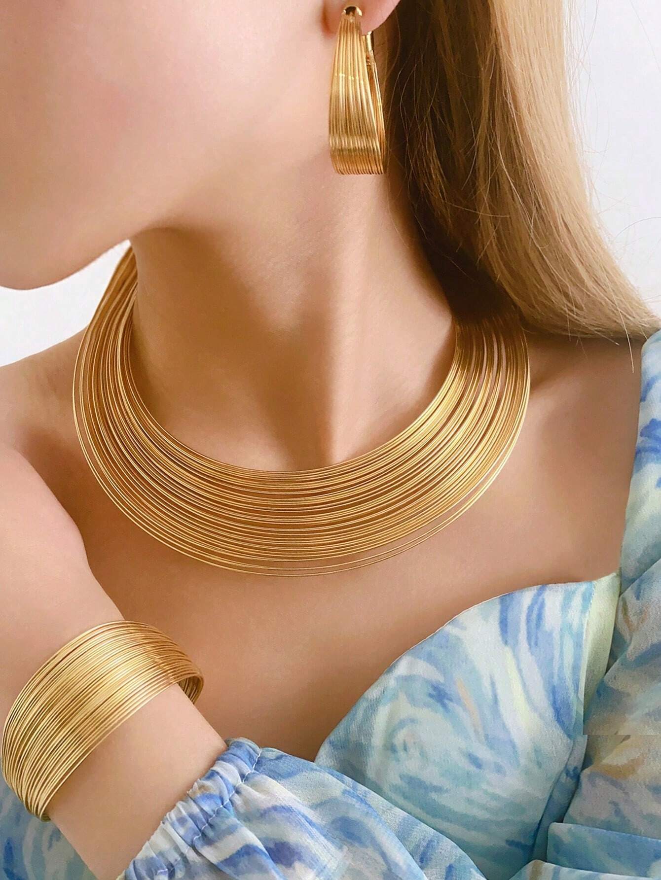 SHEIN 1pc Necklace, 1pc Bracelet, 1pair Earrings, Exaggerated