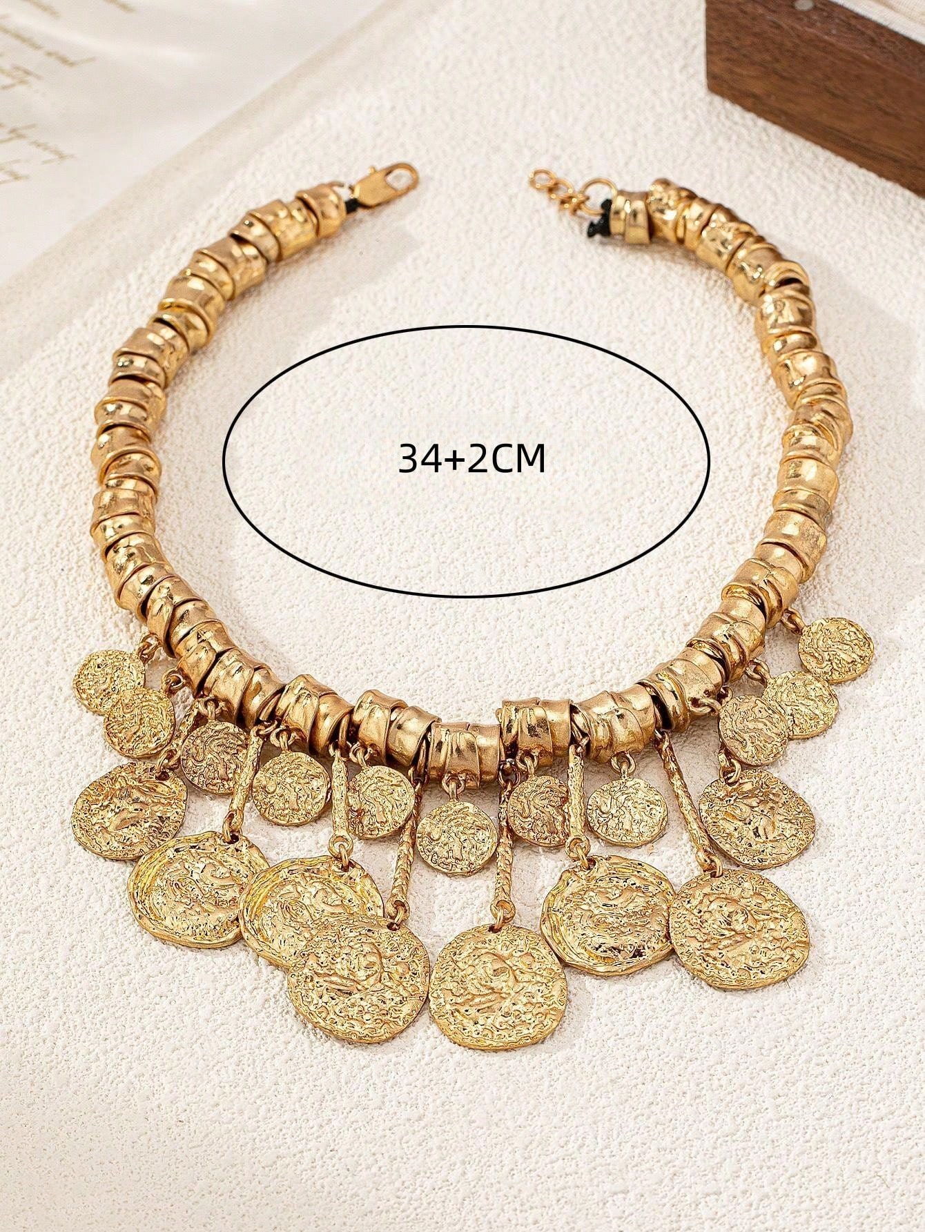 SHEIN 1pc New Vintage Asymmetrical Round Tassel Pendant Necklace