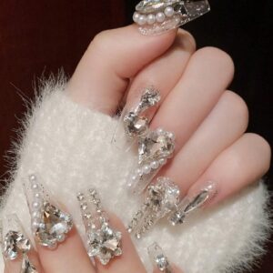 SHEIN High-End European And American Style Glitter Full Rhinestone Ballet False Nails