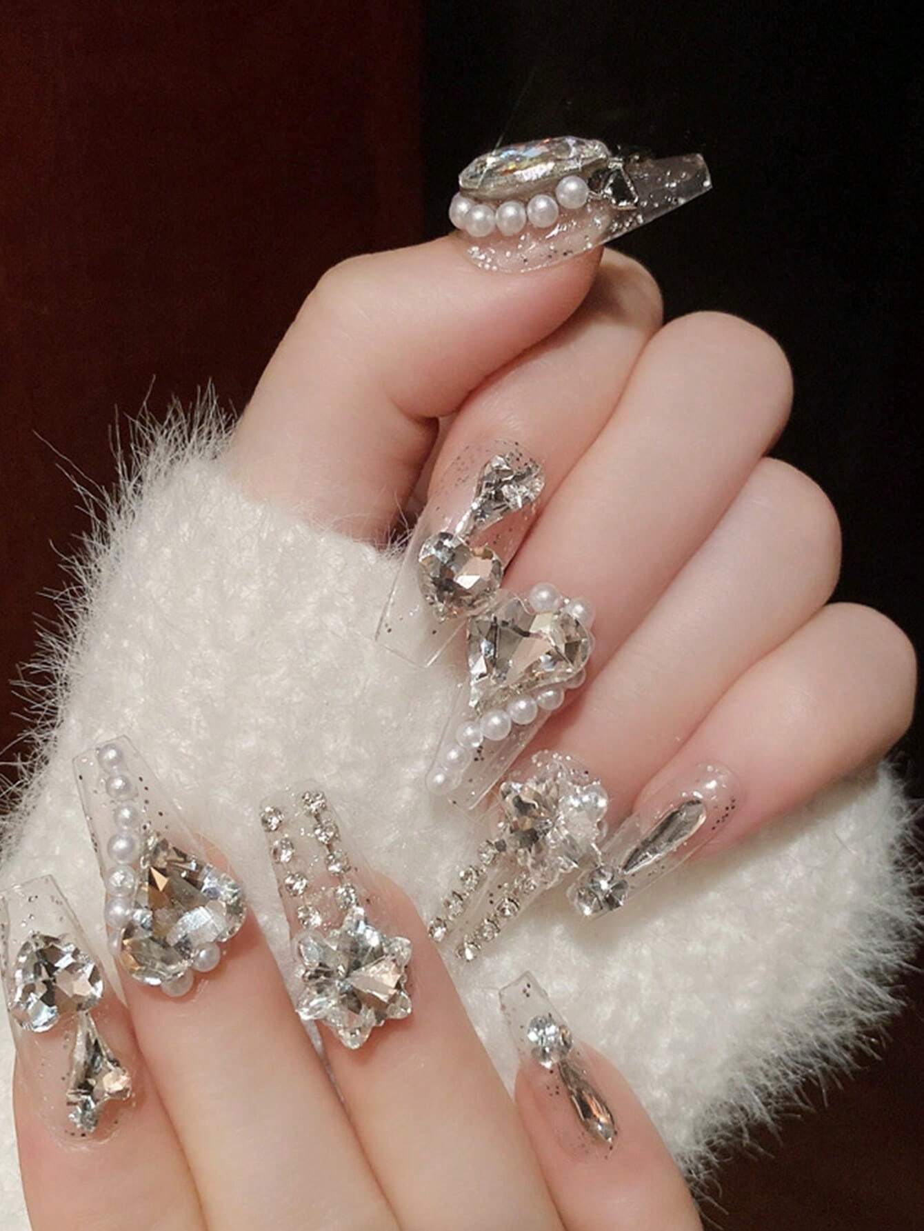 SHEIN High-End European And American Style Glitter Full Rhinestone Ballet False Nails
