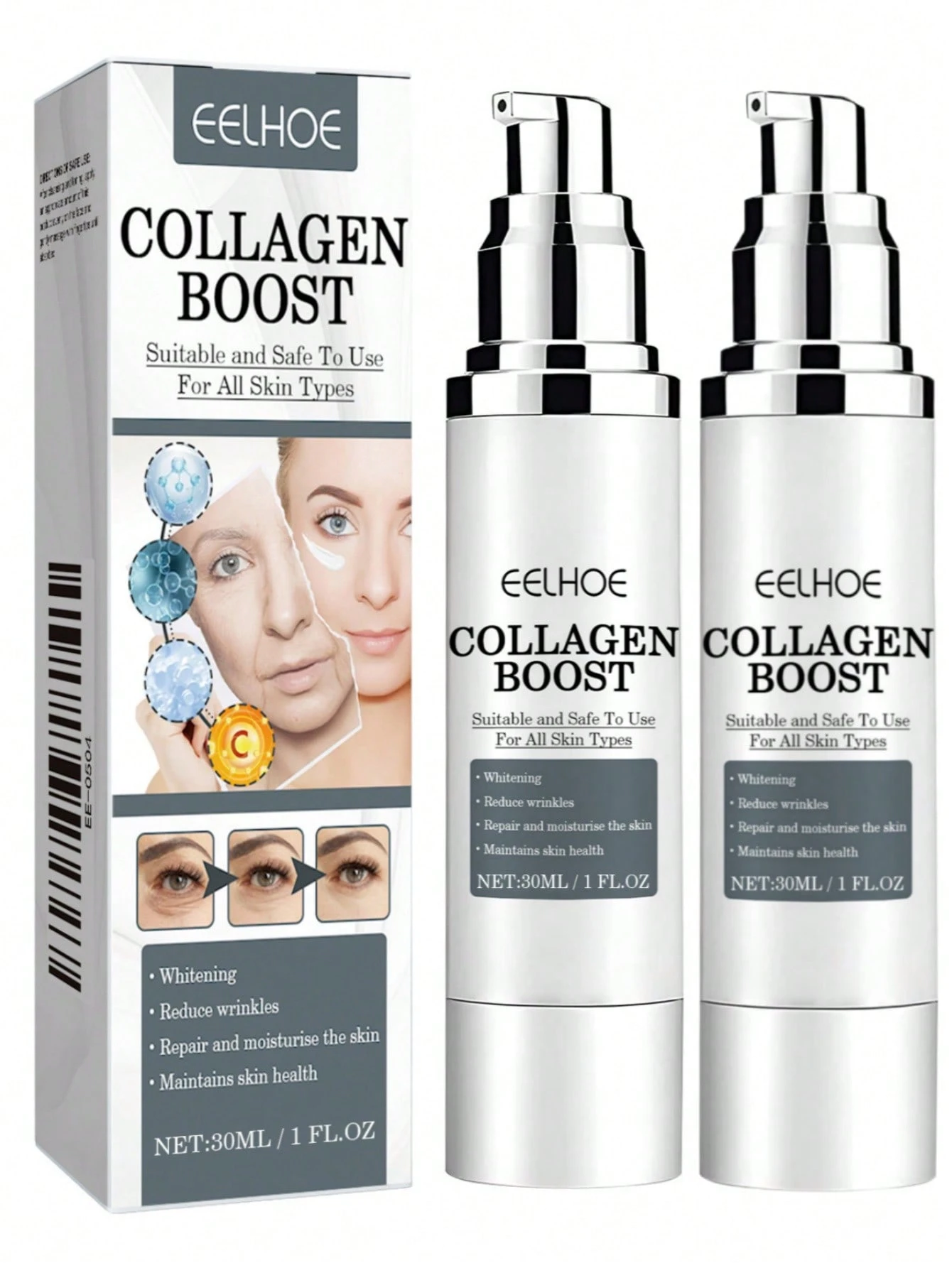 SHEIN 2PCS Collagen Boost Anti Aging Serum, Collagen Anti-Wrinkle Cream