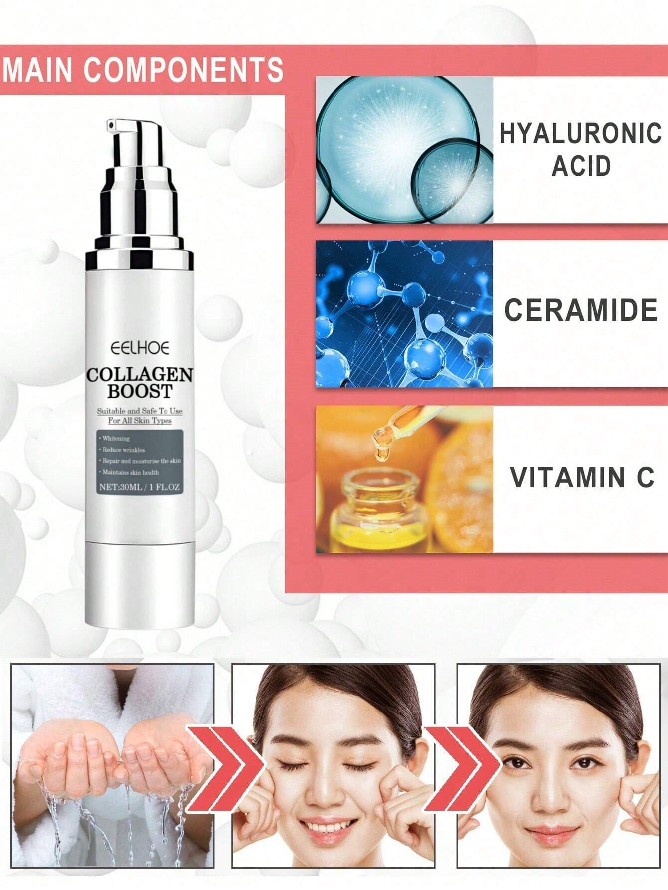 SHEIN 2PCS Collagen Boost Anti Aging Serum, Collagen Anti-Wrinkle Cream