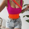 SHEIN Rafferiza Women's Fashionable Color-Block Asymmetrical Camisole Top