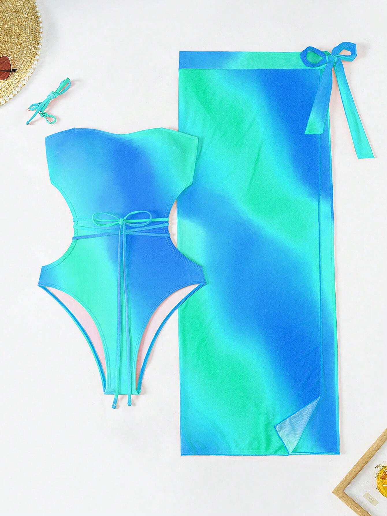SHEIN Swim Summer Beach Women Strapless One-Piece Swimsuit