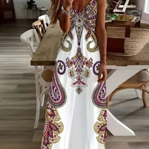 SHEIN V-Neck Sleeveless Vintage Floral Print Summer Dress