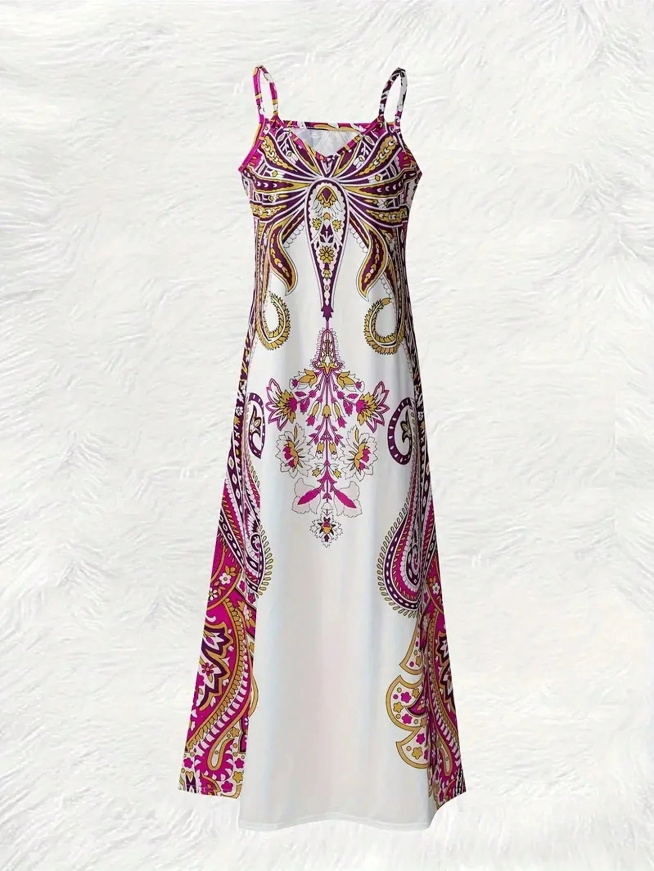 SHEIN V-Neck Sleeveless Vintage Floral Print Summer Dress