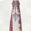 SHEIN V-Neck Sleeveless Vintage Floral Print Summer Dress