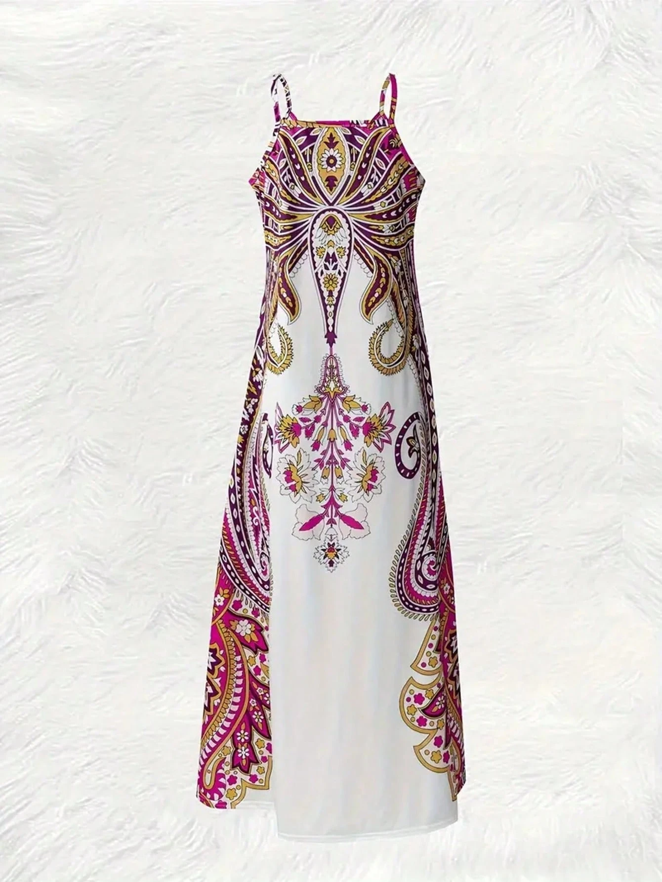 SHEIN V-Neck Sleeveless Vintage Floral Print Summer Dress
