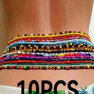 SHEIN 10Pcs/Set Boho Elastic Seed Beads Waist Belly Belt