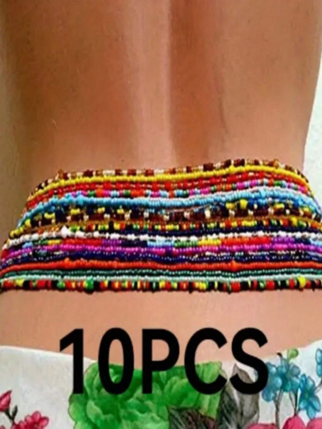 SHEIN 10Pcs/Set Boho Elastic Seed Beads Waist Belly Belt