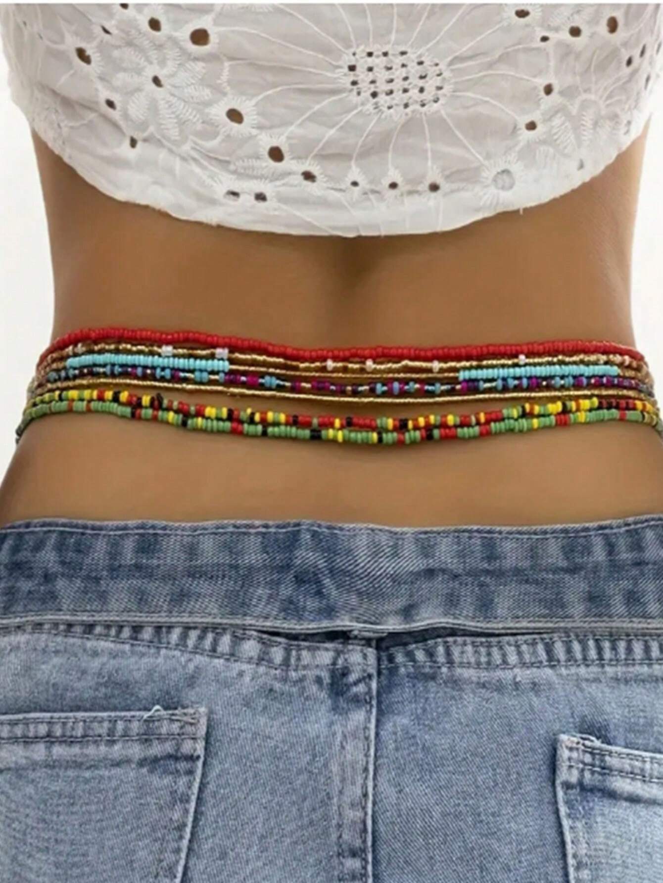 SHEIN 10Pcs/Set Boho Elastic Seed Beads Waist Belly Belt