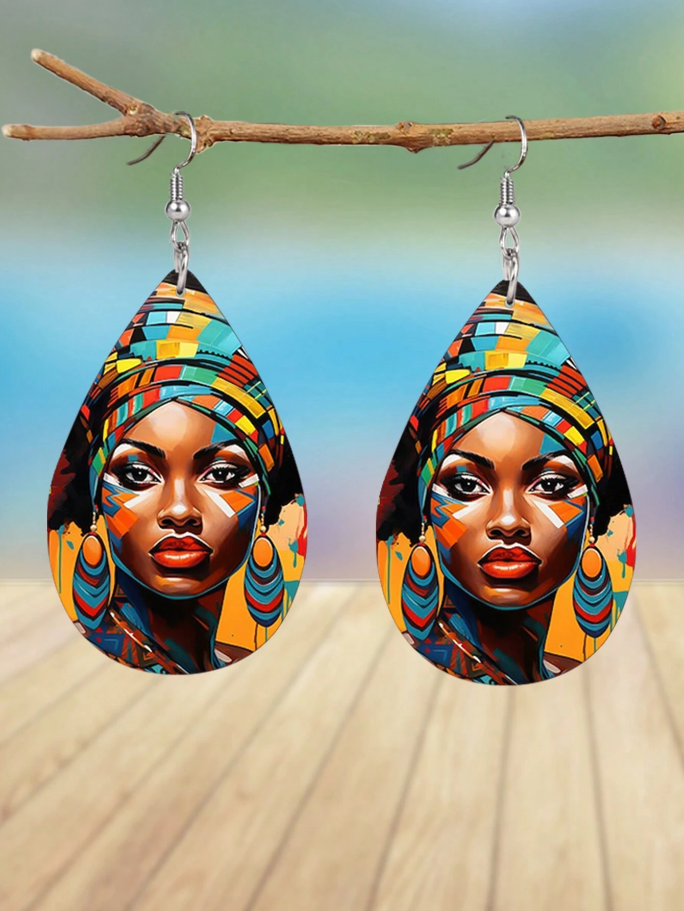 SHEIN 1 Pair Colorful African Girls PU Leather Earrings
