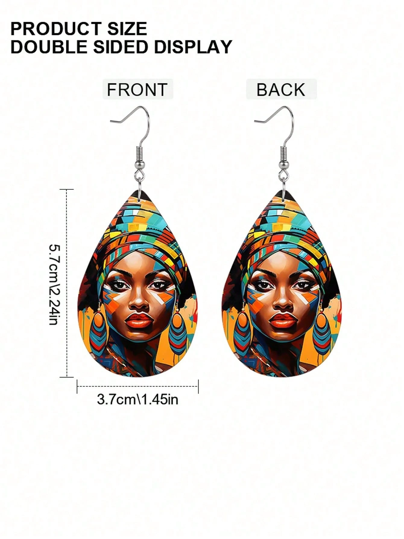 SHEIN 1 Pair Colorful African Girls PU Leather Earrings