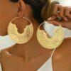 SHEIN Vintage Oversized Hollow Floral Pattern Totem Metal Geometric Drop Hoop Earrings