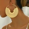 SHEIN Vintage Oversized Hollow Floral Pattern Totem Metal Geometric Drop Hoop Earrings