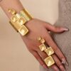 SHEIN 1 Set Golden Color Geometric Chunky Ring Cuff Bangle