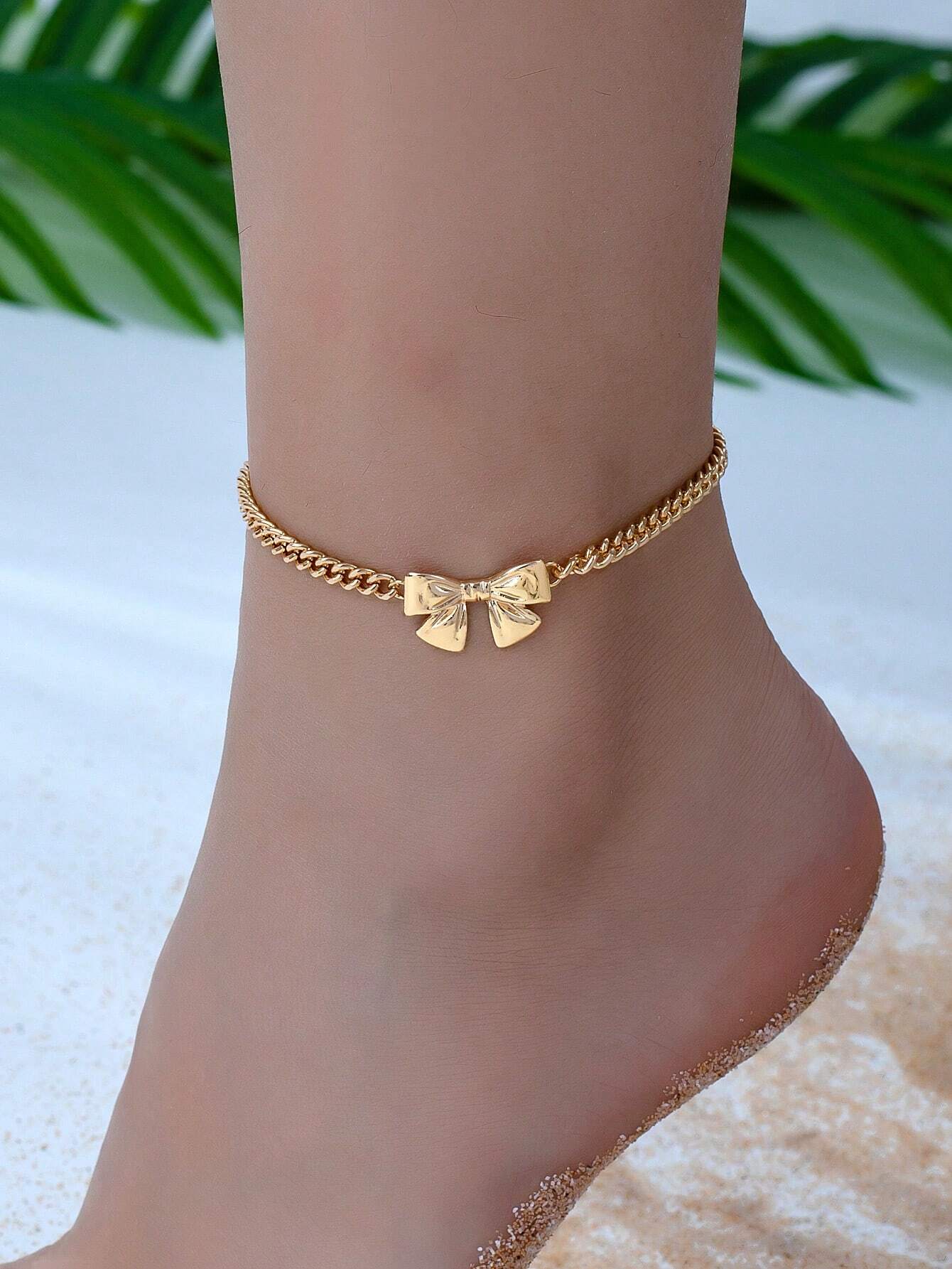 SHEIN 1pc Butterfly & Flower Shaped Metallic Anklet