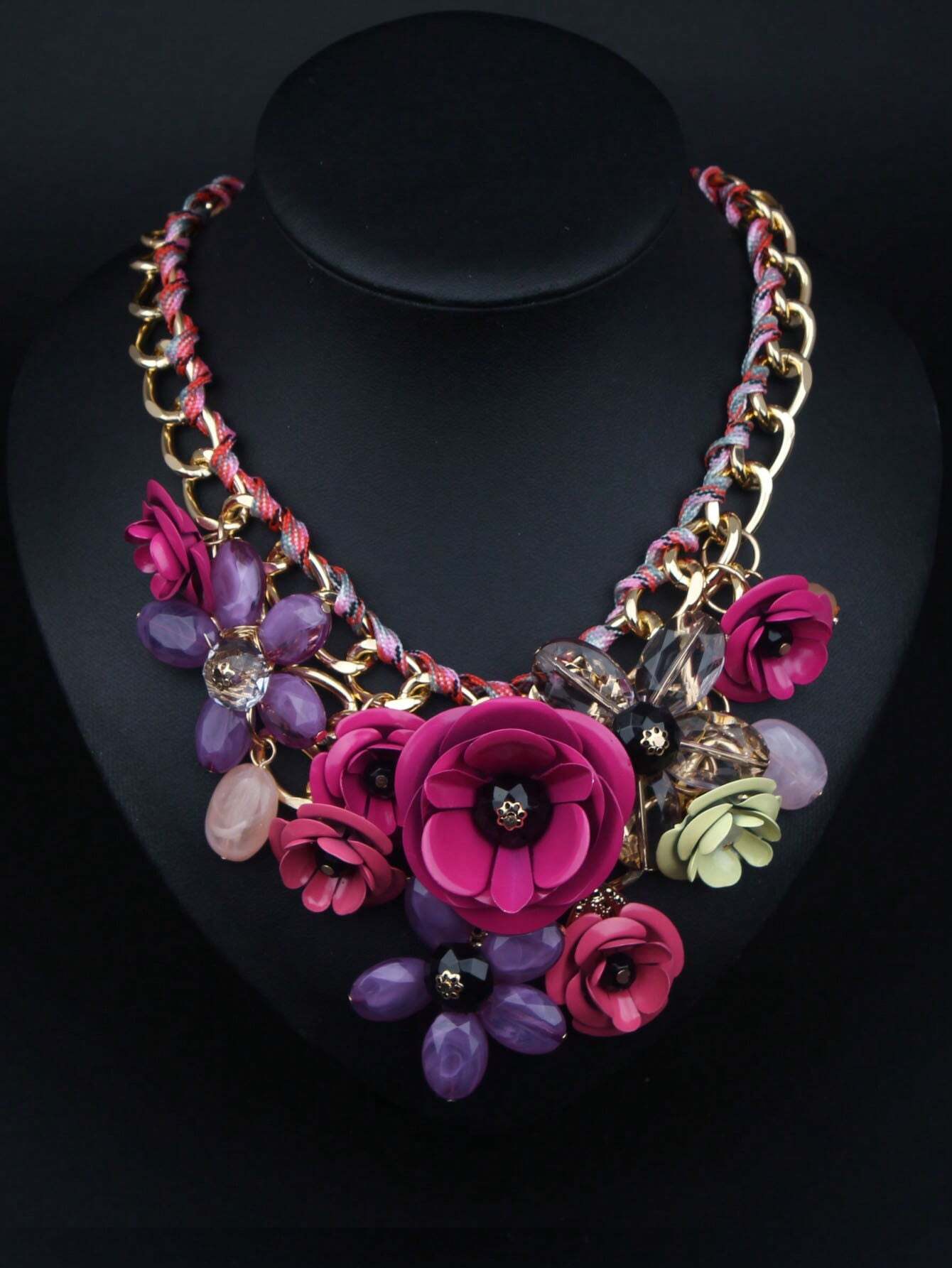 SHEIN 1pc European And American Style Fashionable Braided Flower Crystal Necklace