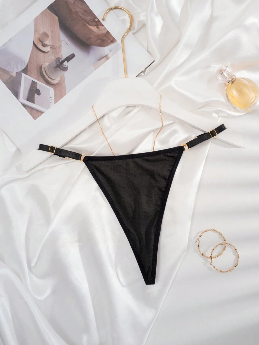 SHEIN 1pc Women's Solid Color Chain "Love" Design Sexy Thong