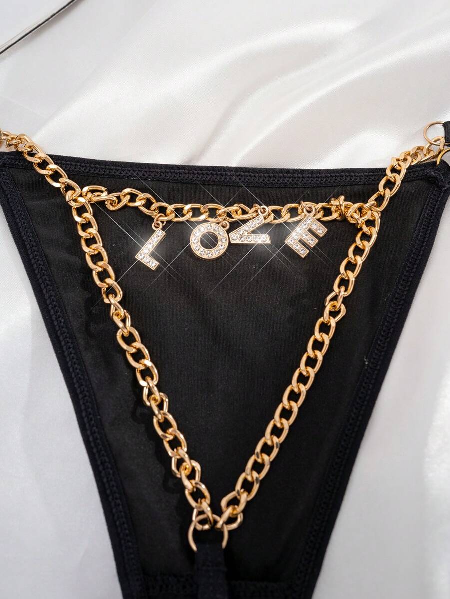 SHEIN 1pc Women's Solid Color Chain "Love" Design Sexy Thong