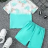 SHEIN 2pcs/Set Young Boy Casual Tropical Plant Print Short Sleeve Crew Neck Top