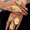 SHEIN 5 Pcs Golden Color Abstract Wrinkled Metal Statement Rings Set