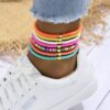 SHEIN 7pcs/Set Bohemian Style Random Color Polymer Clay Heart Beaded Anklet