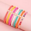 SHEIN 7pcs/Set Bohemian Style Random Color Polymer Clay Heart Beaded Anklet