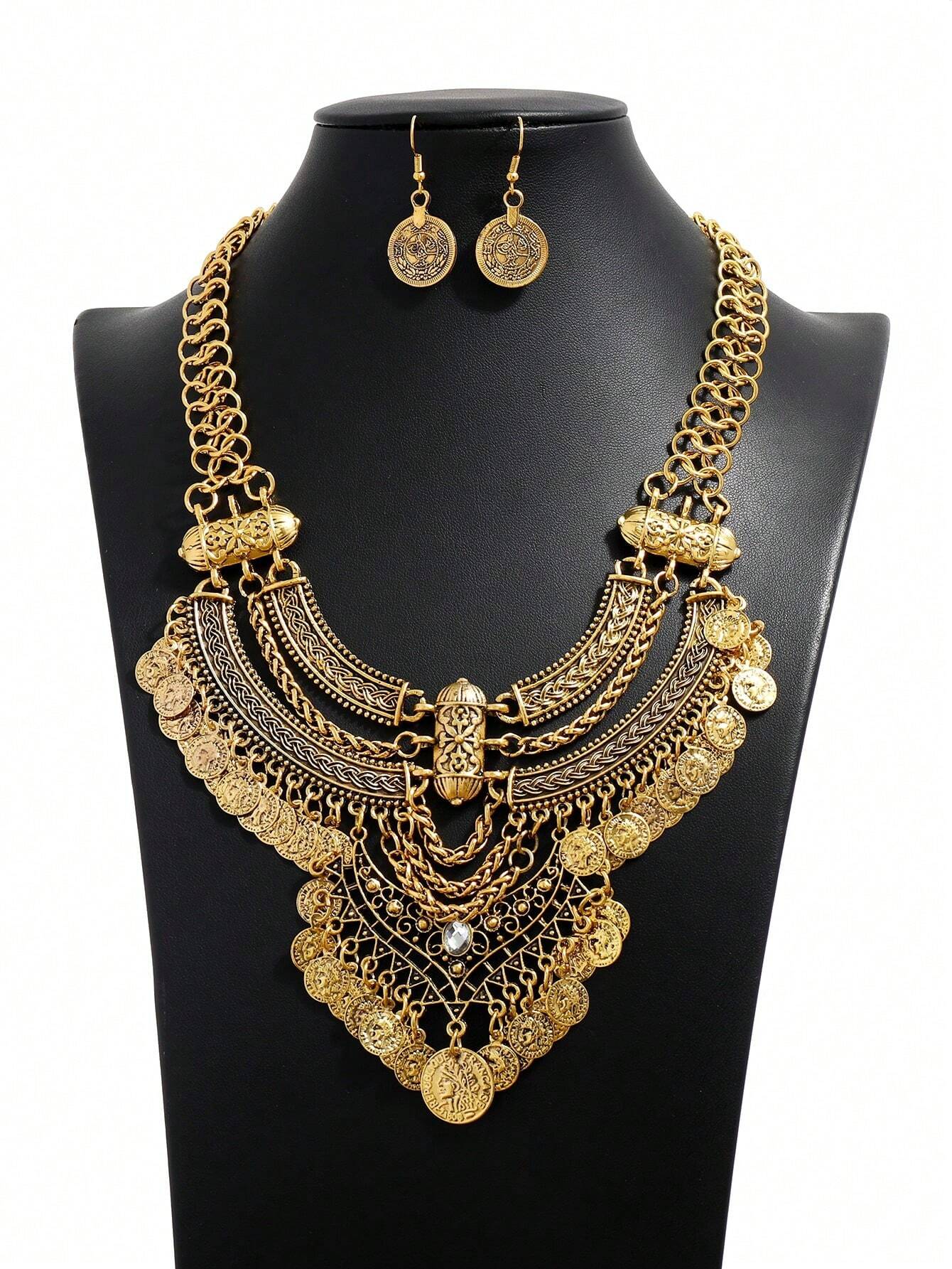 SHEIN Fashionable Vintage Coin Necklace Set