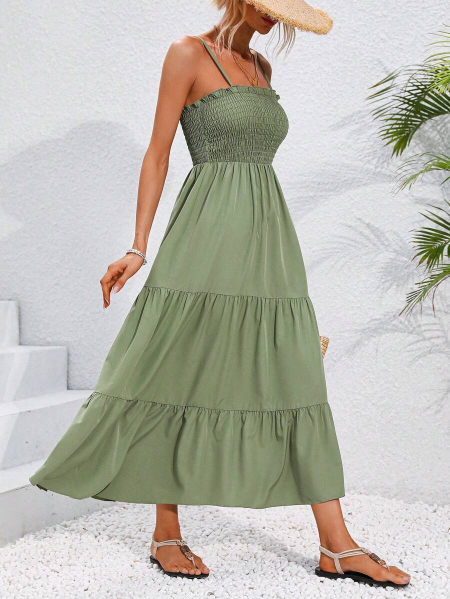 SHEIN Franclia Women's Shirred Ruffle Hem Cami Dress