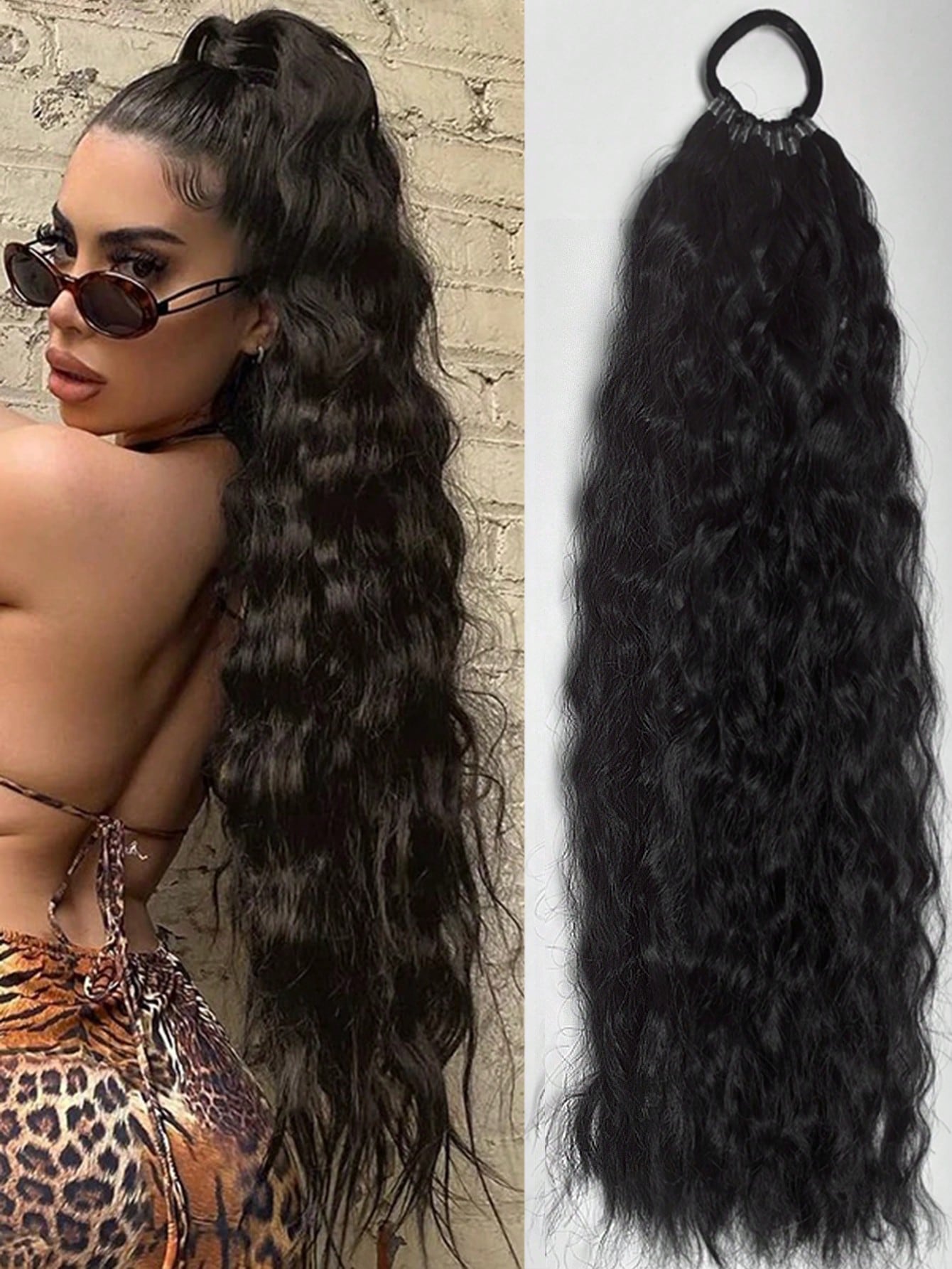 SHEIN Long Wavy Synthetic Hair Hair Scrunchies, Fluffy Ponytail Hair