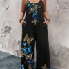 SHEIN Luneh Butterfly Printed Jumpsuit With Pockets, Plus Size