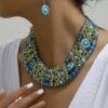 SHEIN Luxury Boho Style Synthetic Crystal & Turquoise Braided Necklace