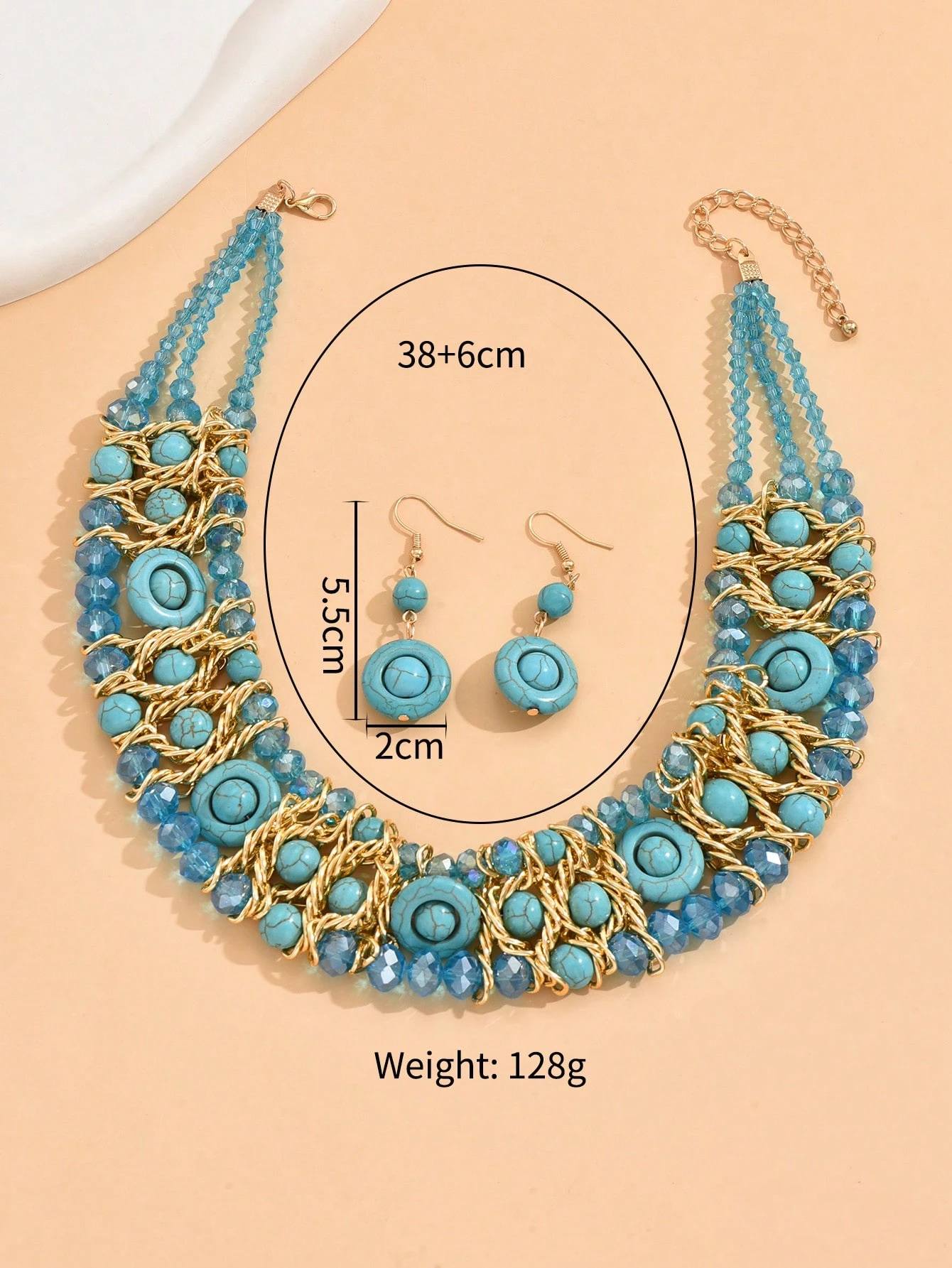 SHEIN Luxury Boho Style Synthetic Crystal & Turquoise Braided Necklace