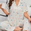 SHEIN Plus Heart Print Contrast Piping PJ Set Pajama Set