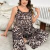 SHEIN Plus Size Leopard Print Bowknot Decor Cami And Pants Pajama Set