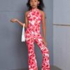 SHEIN SLAYR KIDS Tween Girl Casual Red Heart Printed Tank Top & Flared Long Two-Piece Set