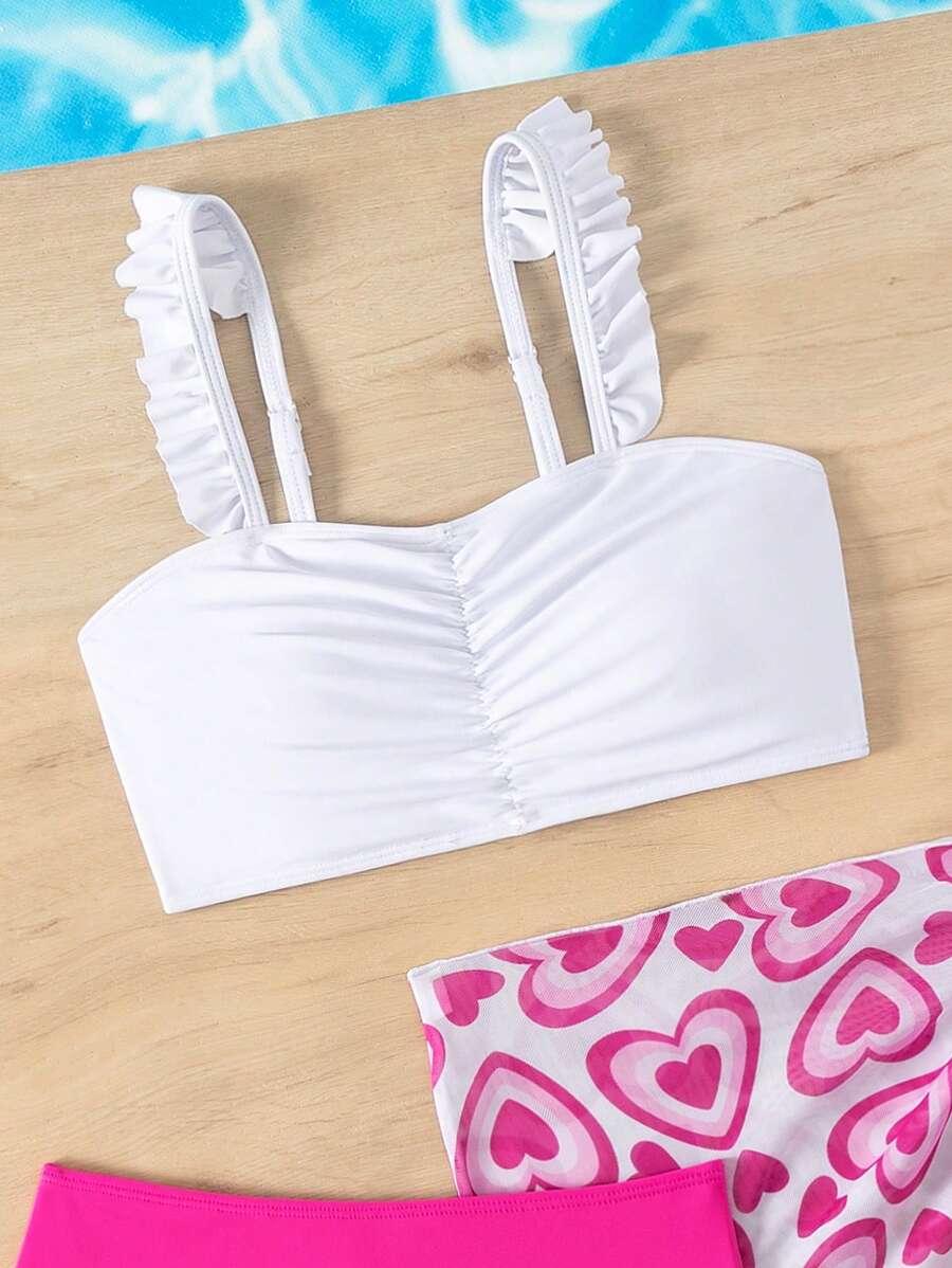 SHEIN Young Girl Heart Flower Patterned Bikini Set 3-Piece Set